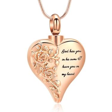Imagem de mingkejw Colar de urna com coração de borboleta para cinzas, asa de anjo/joia de cremação rosa para mulheres, colar memorial de aço inoxidável, suporte de cinzas para animais de estimação humanos,