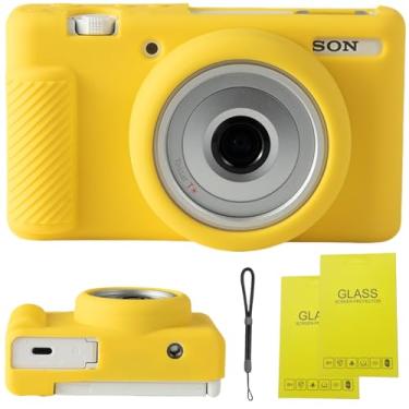 Imagem de SZHSYJY Capa para câmera digital Sony ZV-1F/ ZV-1 II/ZV-1M2, bolsa protetora de silicone macio ZV1F, capa macia antiarranhões com protetor de tela ZV1 F e alça de pulso. (amarelo)