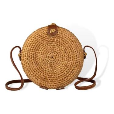 Imagem de Bolsa Feminina Artesanal Redonda Palha Sintética Moda Casual - Alwy