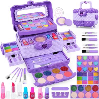 Imagem de Kit de maquiagem Dpai 54 unidades para meninas de 3 a 10 anos com espelho roxo