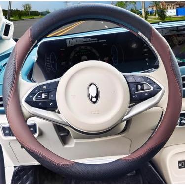 Imagem de Capa de volante de couro de microfibra universal antiderrapante para carro de 36,8 a 38 cm (preto-marrom)