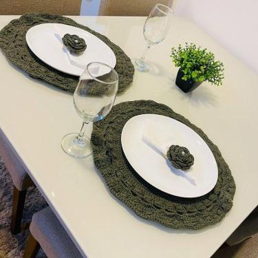 Imagem de Kit 2 Sousplat Com 2 Porta Guardanapo Em Crochê Artesanal Cor Verde - Majú Decor