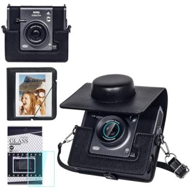 Imagem de wogozan Estojo de transporte para câmera e impressora Fujifilm Instax Wide EVO 2 em 1, capa de couro retrô para Wide EVO com 28 álbuns largos, protetor de tela e lente Flim (sem câmera) - Preto