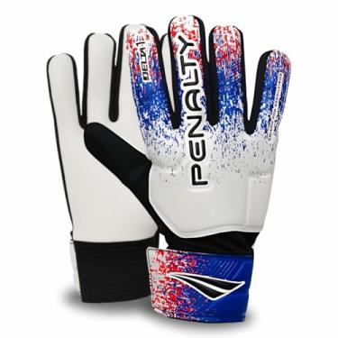 Imagem de Luva Futebol Penalty Delta 1 Corte Negativo Campo Grama Society Resistente Tamanho Adulto Juvenil (Branco-Azul, 10)
