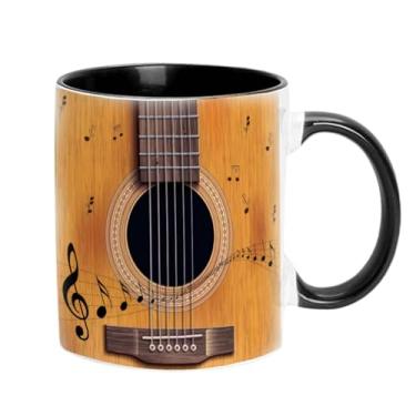 Imagem de Caneca de café de guitarra, caneca de viagem de cerâmica com alça, 350 ml novidade nota musical caneca de café, guitarra piano violino músico, caneca de chá, xícara de café para professor de música
