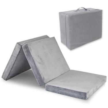 Imagem de SINWEEK Colchão dobrável com bolsa de armazenamento de 10 cm, colchão dobrável de três dobras, colchão de piso certificado CertiPUR-US, cama de hóspedes, com capa lavável na máquina e forro à prova