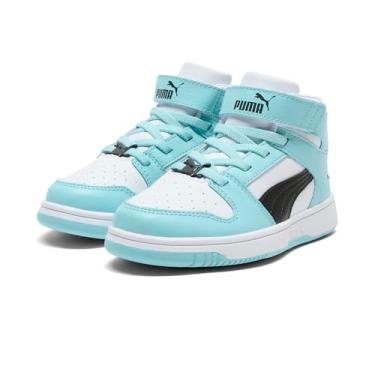 Imagem de PUMA Tênis infantil unissex Rebound Layup Mid Hook and Loop, Puma White-puma Black-safe Lake, 16