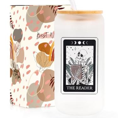 Imagem de Teeglow Presentes para amantes de livros para mulheres copo de vidro de 473 ml, presentes para amantes de livros mulheres leitoras acessórios de clube de livros bibliotecário 473 ml copos de vidro com