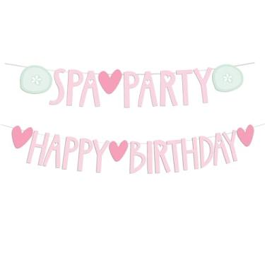 Imagem de Spa Party Banner & Pink Happy Birthday Banner Set | Pre-Strung Happy Birthday Sign and Spa Party Decorations | Perfect for Sleepovers, Slumber Parties, or Makeup Birthday Parties