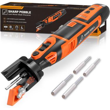 Imagem de Sharp Pebble Afiador De Lâminas Para Cortador De Grama Sem Fio – Guia De Ângulo Ajustável De 20° A 40° – Ferramenta Rotativa Com Brocas De Afiação Substituíveis E Bateria Recarregável Rápida – Preci
