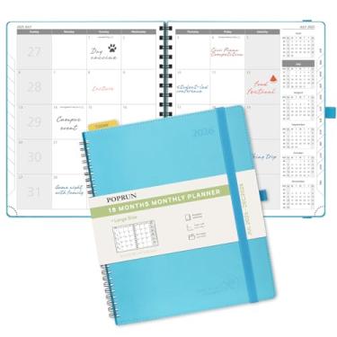 Imagem de POPRUN Agenda mensal 2025-2026 com encadernação espiral (21 x 26 cm) calendário de 18 meses (julho de 2025 a dezembro de 2026) - 4 páginas por mês com despesas e notas mensais, início de domingo, capa