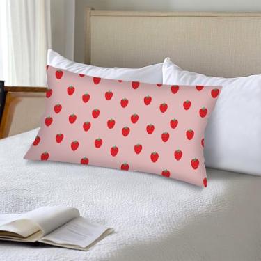 Imagem de Capas de travesseiro longas de morango King Size com zíper, primavera desenho contínuo frutas morangos fronhas decorativas fronha macia para cama, sofá, dormir, 50,8 cm x 101,6 cm, rosa