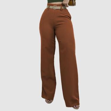 Imagem de Calça Pantalona Alfaiataria Wide Leg Feminina Cinto Elegante - Swiss B
