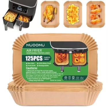 Imagem de Forro de papel descartável Air Fryer para acessórios Ninja Dual Airfryer, pergaminho antiaderente retangular para assar, à prova de óleo, à prova de água, para forno de micro-ondas (125 peças, 22 x 14