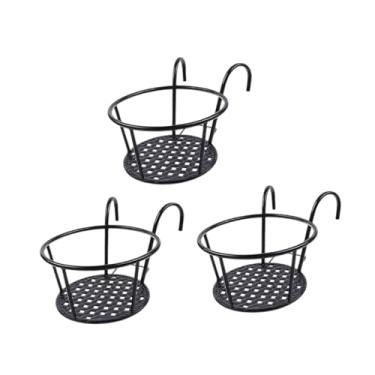 Imagem de Generic 3x cesto de plantadores suspensos sobre o suporte do vaso ferroviário redondo redondo plantador de grade para cabide de janela quarto, Preto