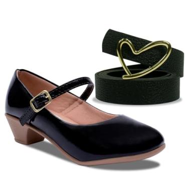 Imagem de Kit Cinto E Sapatilha Salto Feminino Infantil Sapato K43 (Sapatilha Salto com Cinto Preto, BR, Criança de 4 a 8 anos, Numérico, 30)