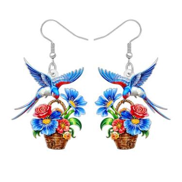 Imagem de DALANE Brincos pendentes de acrílico divertido fantasia tropical pássaro azul designer presente bonito animal pendurado brincos hipoalergênicos para mulheres amantes de pássaros, pingentes de festa de