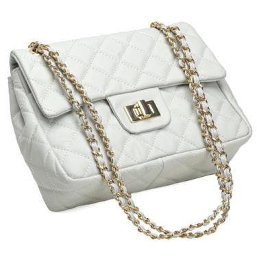 Imagem de Bolsa Feminina Couro Legitimo Matelassê Média - Cosenza, Off white c d