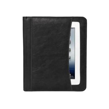 Imagem de Carteira de negócios de couro organizador de documentos com bloco de escrita currículo profissional entrevista zíper escrita bloco de notas pasta para homens mulheres - fibra de carbono preto