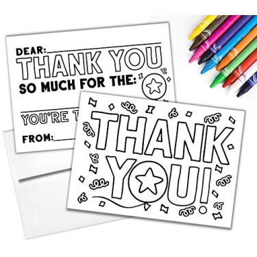 Imagem de Tiny Expressions - Conjunto de cartões de agradecimento para colorir infantil com envelopes (pacote com 10) | Notas de cartolina dupla face com preenchimento premium | Aniversário divertido e feriado