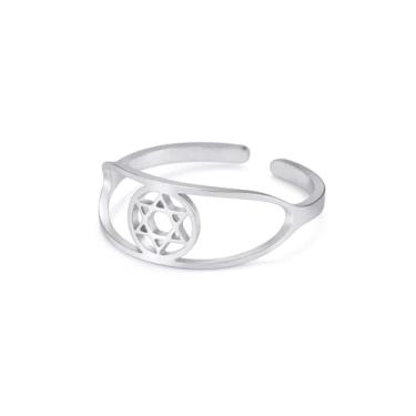 Imagem de Dreamtimes Anéis da Estrela de Davi de Aço Inoxidável Ajustáveis Abertos Hexagrama Anel Judaico FaithHeart Estrela de Davi Joias Judaicas para Mulheres Homens, Medium, Aço inoxidável, Sem pedra