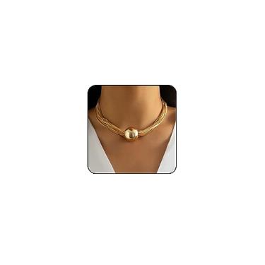 Imagem de Sora Tuki Colar grosso para mulheres, colar de bola grande, colares grossos para mulheres, corrente de elos, gargantilhas, joias grossas, Large, Metal, Sem Pedra Preciosa