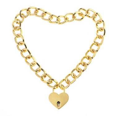 Imagem de Gargantilha de metal com cadeado de coração de amante para homens e mulheres com fechadura e chave 20