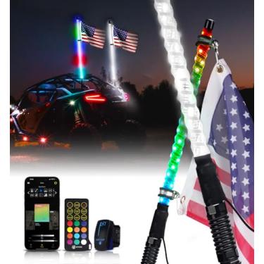 Imagem de Xprite Chicote de luz LED RGBW espiral de 2 peças com base de mola, aplicativo e controle remoto, luzes de freio de parada de ré, perseguindo a antena, chicotes iluminados, compatível com SXS ATV UTV