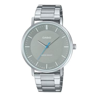 Imagem de Casio MTP-VT04D-8E Relógio analógico masculino minimalista de aço inoxidável cinza com mostrador côncavo com 3 ponteiros, Cinza