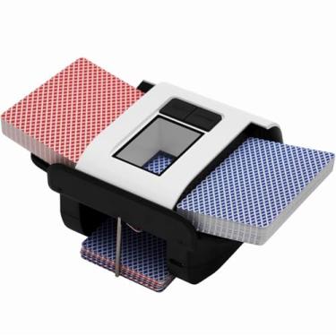Imagem de VQP Baralhador automático de cartas, embaralhador de cartas de 1-2 baralhos, máquina de embaralhar automática ou manual, silencioso para UNO Blackjack Bridge fase 10 Skip-Bo, recarregável portátil