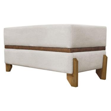 Imagem de Puff Recamier Kodama Para Cama De Solteiro 100cm Pé Castanho Bege Bouclé