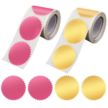 Imagem de CRASPIRE 2 rolos, 500 peças, selos, etiqueta, 50 mm, autoadesivo, redondo, branco, borda serrilhada, ouro roxo, borda serrilhada para envelope, certificado, prêmio, gravação, selagem, pacote