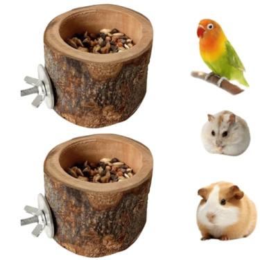 Imagem de Alimentador de madeira para pássaros, tigela de alimentação de madeira de maçã natural para pequenos animais, prato de comida para porquinho-da-índia, chinchila, papagaios, acessórios de gaiola (2)