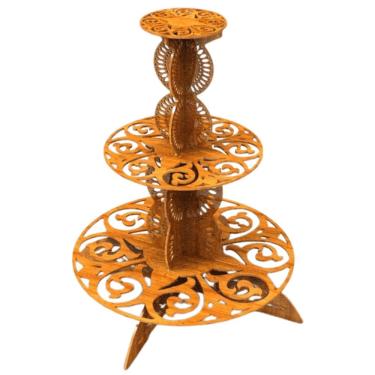 Imagem de Bandeja De Bolo 3 Andares Com Detalhes Vazados Em Mdf