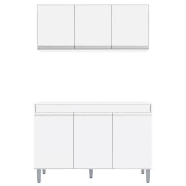 Imagem de Armário E Balcão Gabinete Para Pia 120cm Com Tampo 3 Portas Manu Branco - Ajl Móveis