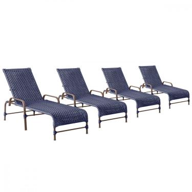 Imagem de 4 Espreguiçadeiras Reclinavel Catar Marrom Corda Nautica Azul