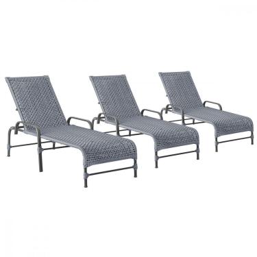 Imagem de 3 Espreguiçadeiras Reclinavel Catar Preto Corda Nautica Prata