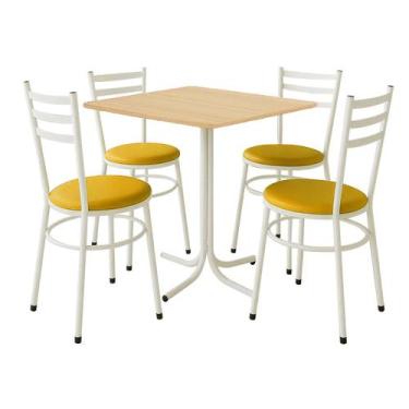 Imagem de Mesa de Jantar Quadrada 70cm Pinus Com 4 Cadeiras Estofada Branca - La