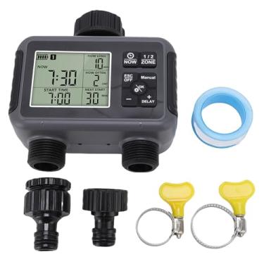 Imagem de Timer de água, 2 Zona LCD Display Programável Timer de Irrigação Controle Digital Com Atraso de Chuva para Mangueira de Jardim, Pátio Ao Ar Livre