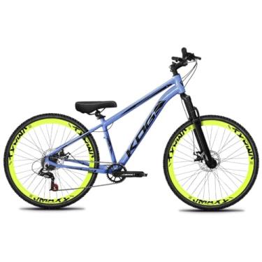 Imagem de Bicicleta Aro 26 KOG Freeride 1x7 – Estilo Grau, Suspensão 29”, Freios a Disco, Aros Vmaxx Neon – Bike Urbana de Alta Performance, Azul Acinzentado, Adesivo Preto,Vmaxx Amarelo