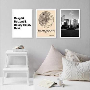 Imagem de Kit 3 Quadros Decorativos Belo Horizonte-Mapa Cidade 24X18Cm - Quadros