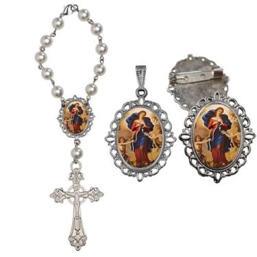 Imagem de Terço de Carro Nossa Senhora Desatadora Nos com Broche e Relicario Lem