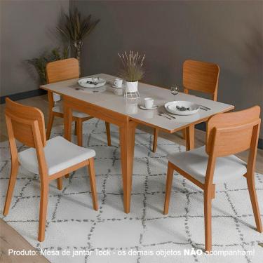 Imagem de Mesa De Jantar Tock 80cm Extensível 1,60m Em Madeira Maciça Mel Tampo Vidro Off White