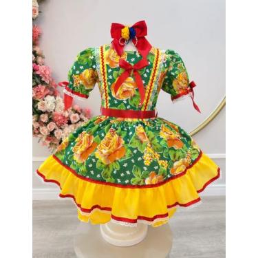 Imagem de Vestido Infantil Junino Arrraiá Verde Com Estampa Colorida - fantasia,