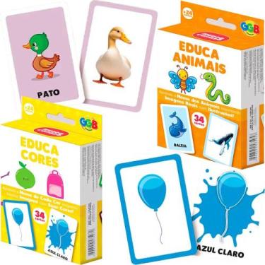 Imagem de Kit Cartas Educativas Animais e Cores Brinquedo Infantil - GGB Brinque