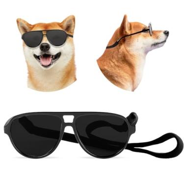 Imagem de Jeere Óculos de sol para cães de raça média e grande com alça ajustável preto proteção UV óculos de sol para animais de estimação, equitação, caminhadas, natação, polícia, Halloween, Natal, cosplay