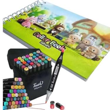 Imagem de Livro De Colorir Bobbie Goods Labubu + Kit De 36 Canetinhas Marca Text