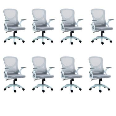 Imagem de Kit com 8 Cadeira Escritório Diretor Office Columbus com Tela Mesh Cinza