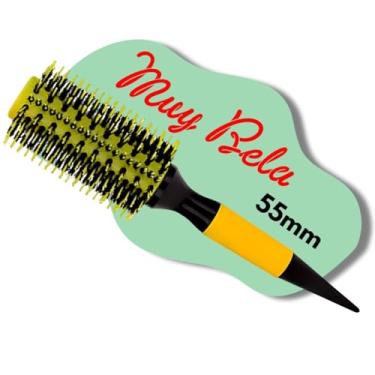 Imagem de Escova de Cabelo Profissional Redonda Cerdas Javali e Nylon (Amarelo, 55mm)