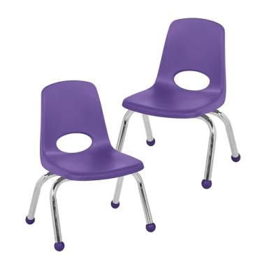 Imagem de Cadeira escolar empilhável de 25,4 cm, assento de estudante empilhável com pernas de aço cromado e deslizadores esféricos; para pré-escola, sala de aula ou escola em casa - azul-marinho (pacote